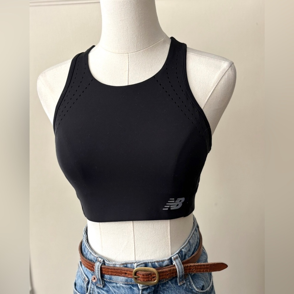 New Balance Black Stretch Mesh Back Full Coverage Athletic Sports Bra - Picture 3 of 8